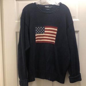 Vintage Ralph Lauren American Flag cotton sweater. Navy.